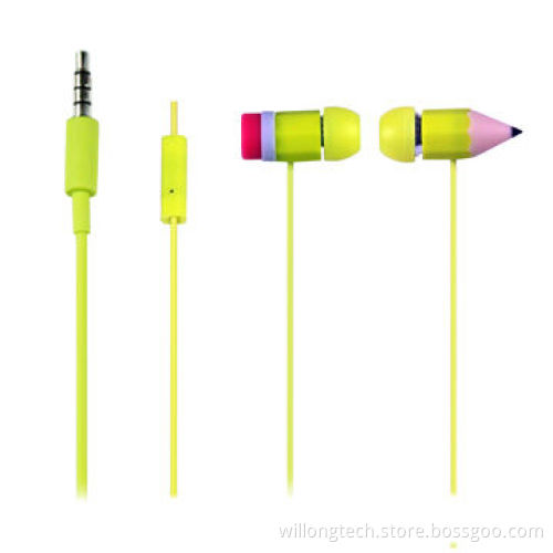 Colorful cute pencil ear-buds noise-cancelling for mobile phone